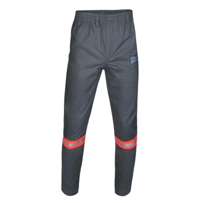 Calça antichama cinza do Uniforme NR10 com faixas refletivas laranja